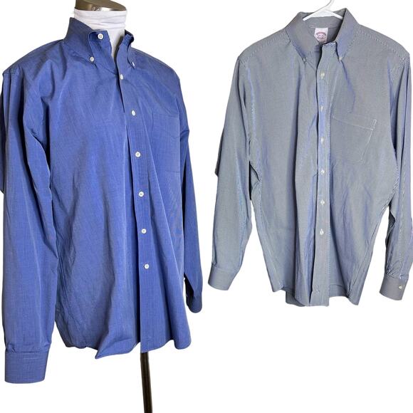 2 Brooks Brothers Original Polo Dress Shirt 15.5 Mens Button Up Blue Preppy Work - Picture 1 of 10
